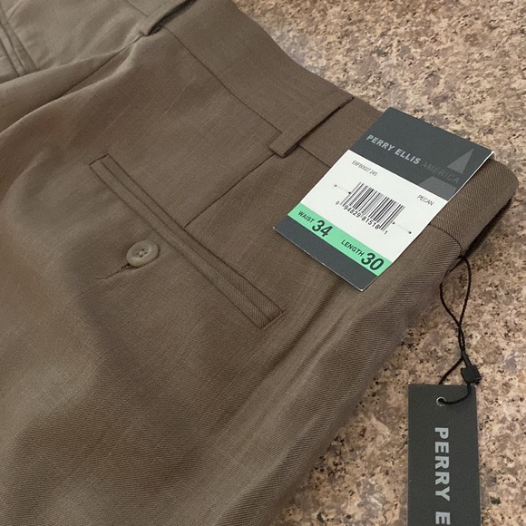 NWT Perry Ellis America Brown Dress Pants With Pleats and Cuffed Bottoms W34xL30 - Picture 9 of 15